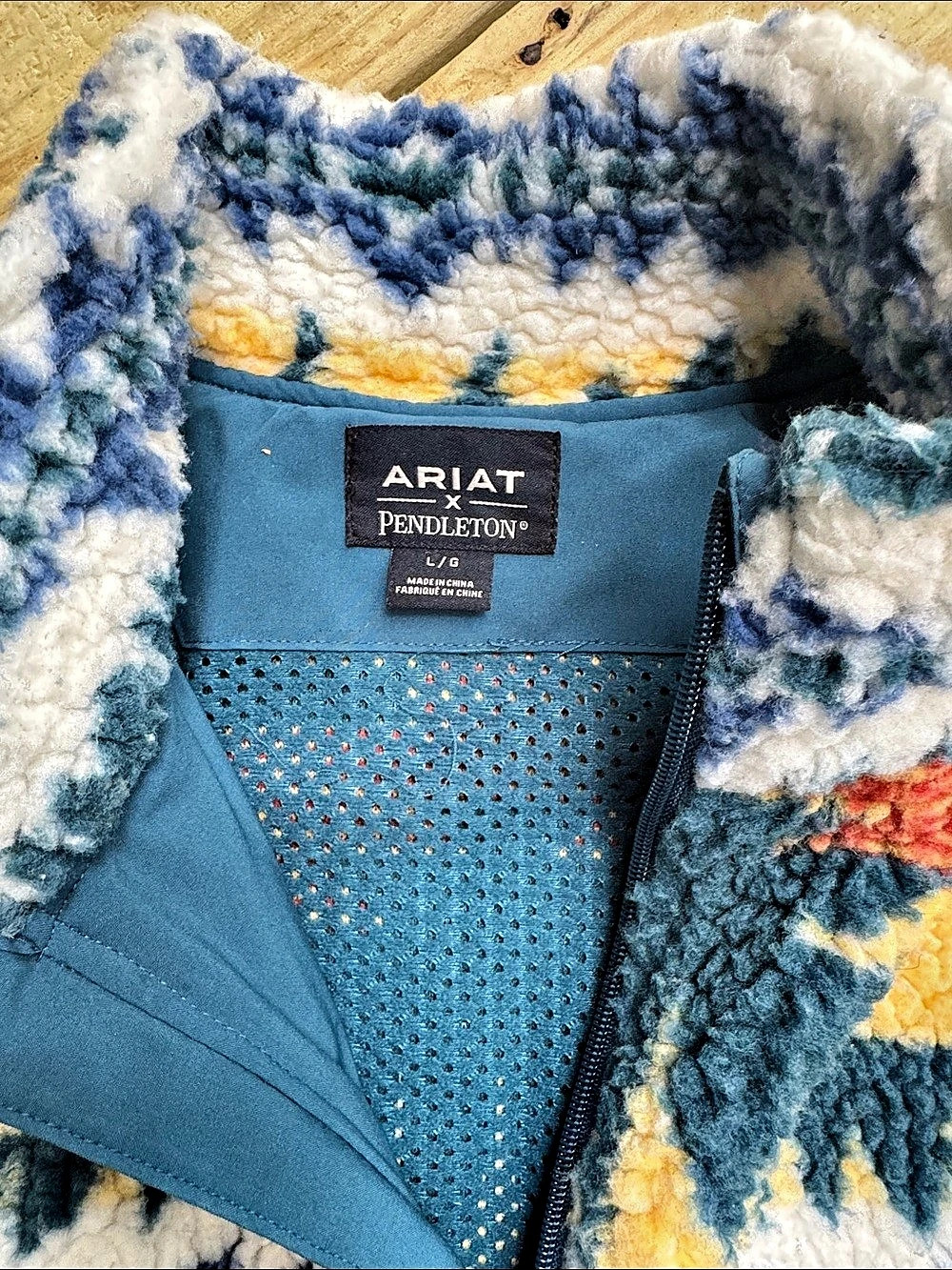 Ariat x Pendleton Fleece Jacket Blue & Yellow Large - Picture 2 of 4